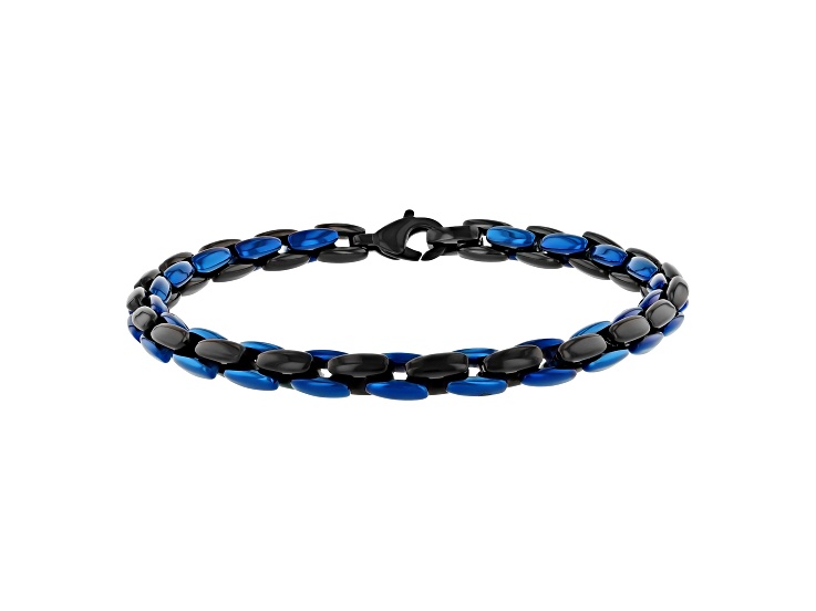 Ion-Plated Stainless Steel Black and Blue Fashion Bracelet