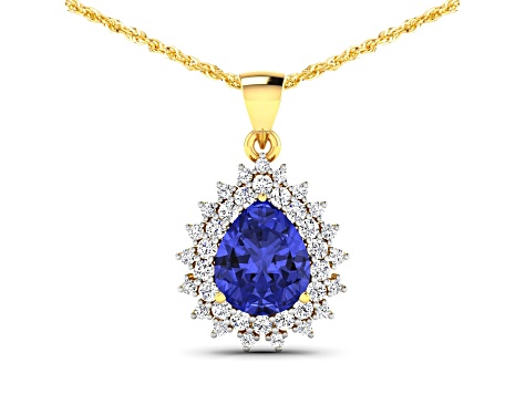 3.25ctw 14K Yellow Gold Tanzanite and White Diamond Pendant with 18 inch Cable Chain