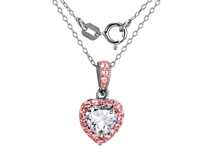 White and Pink Cubic Zirconia Two-tone Brass Pendant With Chain 2.89ctw