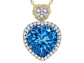 Swiss Blue Topaz and White Zircon Rhodium/24k Gold Over Palladium Silver Pendant With Chain 17.35ctw