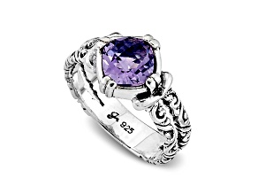 Silver Treasures by Samuel B. Amethyst Sterling Silver Double Band Design Ring 1.30ct