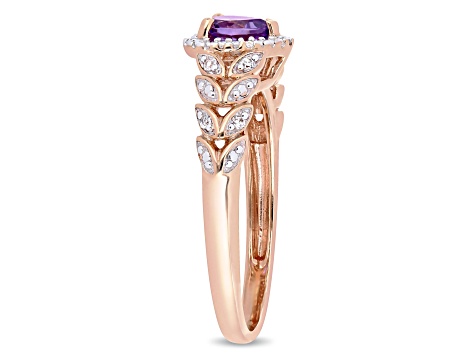 Amethyst and Diamond 10K Rose Gold Heart Ring 0.45ctw