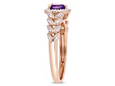 Amethyst and Diamond 10K Rose Gold Heart Ring 0.45ctw