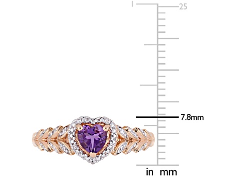 Amethyst and Diamond 10K Rose Gold Heart Ring 0.45ctw