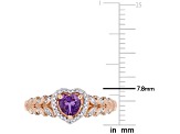 Amethyst and Diamond 10K Rose Gold Heart Ring 0.45ctw