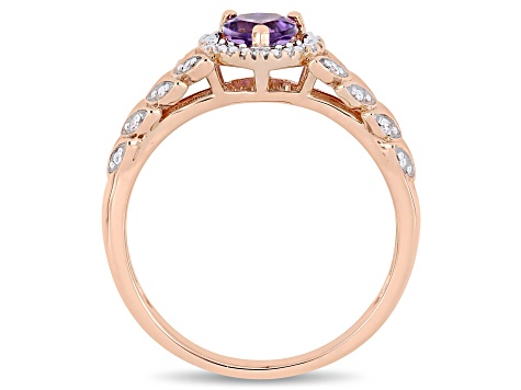 Amethyst and Diamond 10K Rose Gold Heart Ring 0.45ctw
