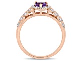 Amethyst and Diamond 10K Rose Gold Heart Ring 0.45ctw