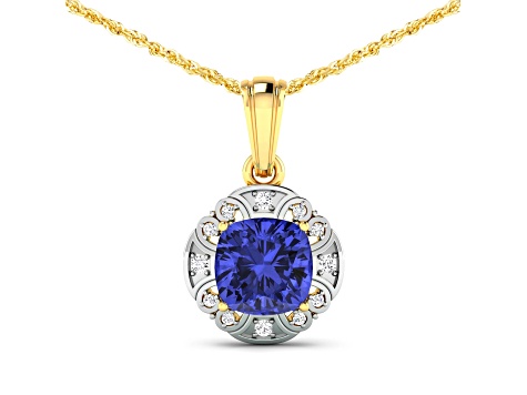1.99ctw 14K Yellow Gold Tanzanite and White Diamond Pendant with 18 inch Cable Chain