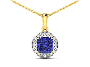 1.99ctw 14K Yellow Gold Tanzanite and White Diamond Pendant with 18 inch Cable Chain