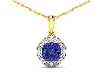 Picture of 1.99ctw 14K Yellow Gold Tanzanite and White Diamond Pendant with 18 inch Cable Chain