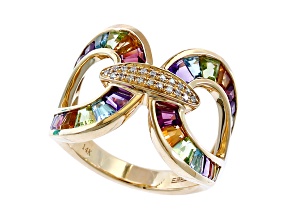 EFFY 14K Yellow Gold Amethyst, Topaz, Citrine, Rhodolite, Peridot and Diamond Ring 2.96ctw