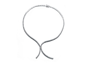 Clear Cubic Zirconia, Rhodium Plated over Sterling Silver Double Tennis Necklace