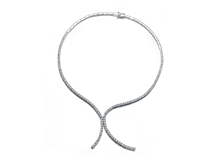 Clear Cubic Zirconia, Rhodium Plated over Sterling Silver Double Tennis Necklace