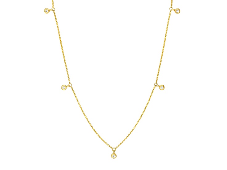 14k Yellow Gold 1/15tcw Diamond Dangle Bezel Station Adjustable 16-18 inch Necklace