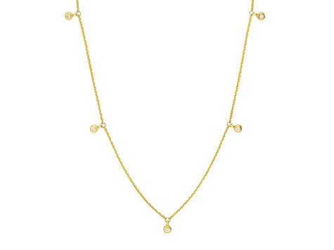 14k Yellow Gold 1/15tcw Diamond Dangle Bezel Station Adjustable 16-18 inch Necklace