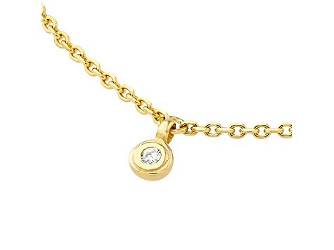 14k Yellow Gold 1/15tcw Diamond Dangle Bezel Station Adjustable 16-18 inch Necklace