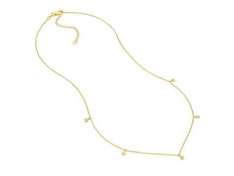 14k Yellow Gold 1/15tcw Diamond Dangle Bezel Station Adjustable 16-18 inch Necklace