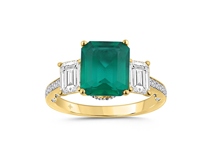 10K Yellow Gold 1.25CTW Lab Created Emerald and Lab-Grown White Diamond Ring