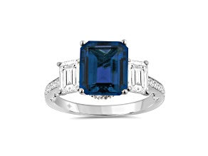 10K White Gold 1.25CTW Lab Created Blue Sapphire and Lab-Grown White Diamond Ring