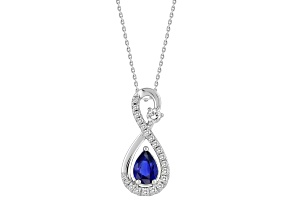 10K White Gold 0.25CTW Lab Created Blue Sapphire and Lab-Grown White Diamond Pendant with Chain