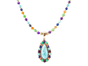 Barse Jewelry Blue Composite Turquoise With Multi-Gemstone Gold Tone Concho Necklace