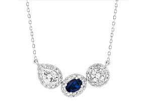 10K White Gold 1.88CTW Lab Created Blue Sapphire and Lab-Grown White Diamond Pendant with Chain