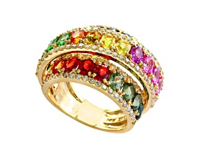 EFFY 14K Yellow Gold Multi-color Sapphire, Tsavorite and Diamond Crossover Ring, 8.46ctw