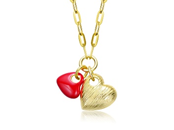 Picture of Red Enamel, 14K Gold Plated with Link Chain Hearts Necklace for Kids