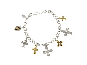 Symbol of Faith Two-Tone Seven Cross Charm Bracelet