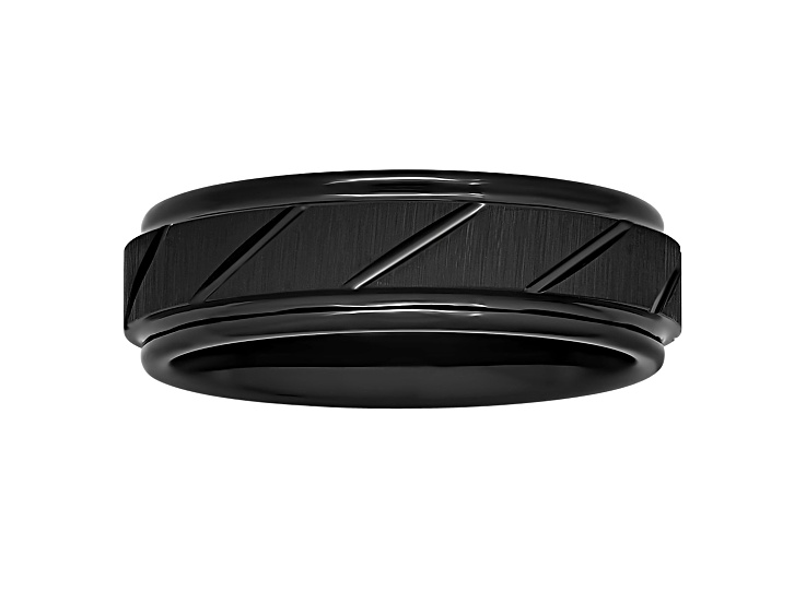 Tungsten Comfortâ„¢ Tungsten 7MM Black Ion Plated Slant Groove Band