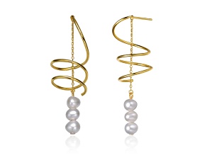 Genuine White Freshwater, 14K Gold Plated over Pearl Sterling Silver Drop Earrings