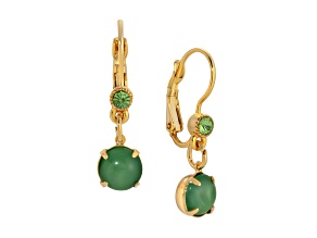 Gold Tone Green Moonstone Drop Leverback Earrings