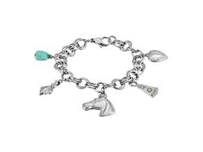 1928 Jewelry Silver-Tone Multi-Charm Horse Link Bracelet