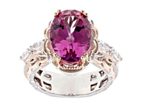 Pink Topaz, White Zircon Rhodium & 18k Rose Gold Over Palladium Sterling Silver Ring 7.00ctw