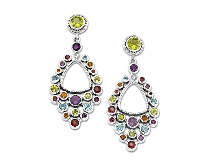 Silver Treasures by Samuel B. Multi-Gemstone Sterling Silver Cluster Earrings 4.86ctw