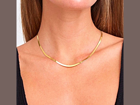 18k Yellow Gold Plated Sterling Silver 3mm Herringbone Chain Necklace - 16"