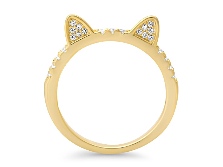 White Cubic Zirconia 14k Yellow Gold Over Sterling Silver Cat Ring 0.22ctw