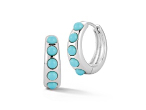 Rachel Zoe Rhodium Over Sterling Silver Lab Created Turquoise Graduated Hoop Earrings