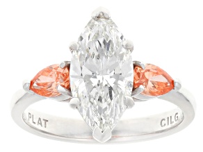 Certified White Marquise and Pink Pear Shaped Lab-Grown Diamond F-VS1 Platinum 3-Stone Ring 2.60ctw