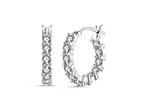 Clear Cubic Zirconia, Rhodium Plated over Sterling Silver Inside-Out Round Chunky Hoop Earrings