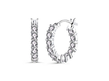 Picture of Clear Cubic Zirconia, Rhodium Plated over Sterling Silver Inside-Out Round Chunky Hoop Earrings