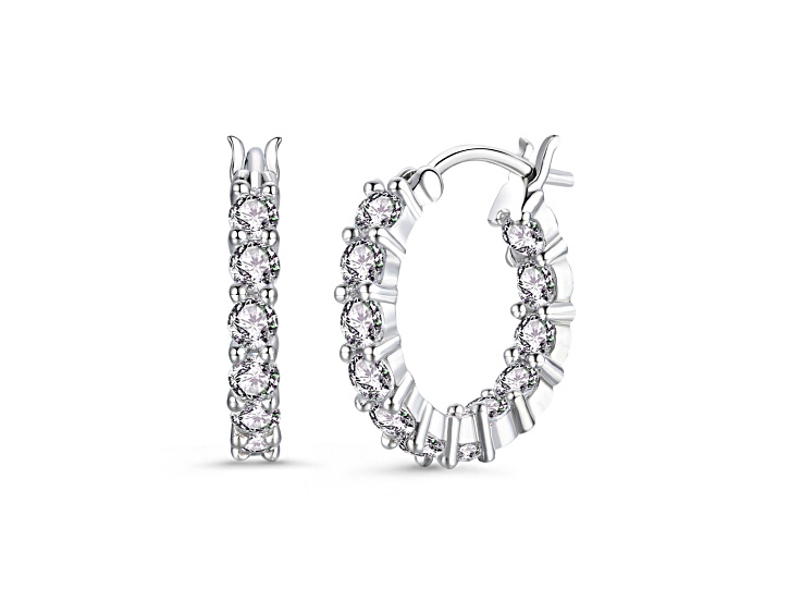 Clear Cubic Zirconia, Rhodium Plated over Sterling Silver Inside-Out Round Chunky Hoop Earrings