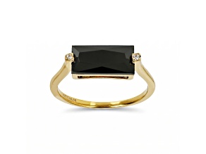 Black Baguette and White Round Cubic Zirconia, 14K Yellow Gold Over Silver Ring, 3.80 cttw
