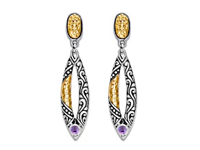 Silver Treasures by Samuel B. Sterling Silver with 18K Yellow Gold Amethyst Drop Earrings