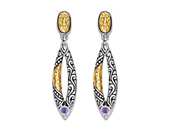 Picture of Silver Treasures by Samuel B. Sterling Silver with 18K Yellow Gold Amethyst Drop Earrings