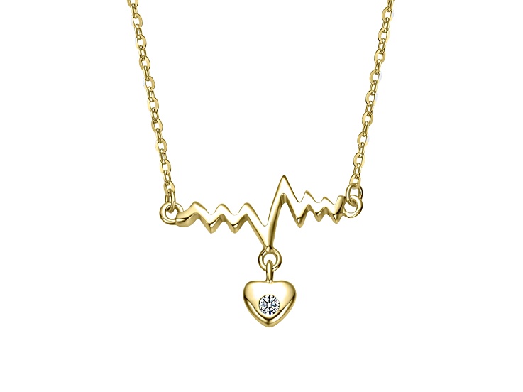 Clear Cubic Zirconia, 14K Gold Plated over Sterling Silver with Heart Pendant Necklace for Kids