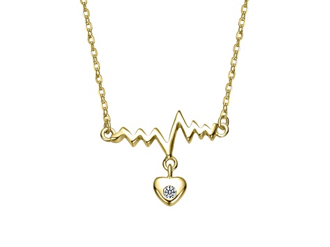 Clear Cubic Zirconia, 14K Gold Plated over Sterling Silver with Heart Pendant Necklace for Kids