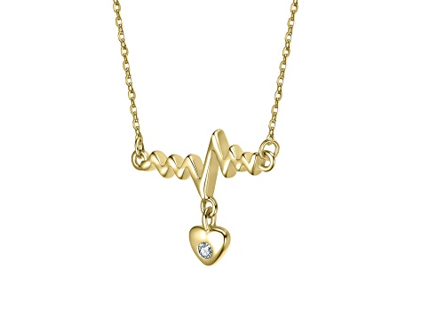 Clear Cubic Zirconia, 14K Gold Plated over Sterling Silver with Heart Pendant Necklace for Kids