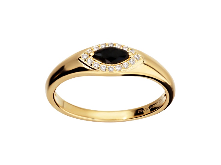 Black and White Cubic Zirconia, 18K Yellow Gold Plated Over Silver, Halo Ring, 0.30 carat