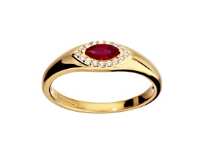 Red and White Cubic Zirconia, 18K Yellow Gold Plated Over Silver, Halo Ring, 0.30 carat